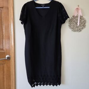 Roz & Ali Stretch Black Eyelet Dress Built In Shelf Bra 1X